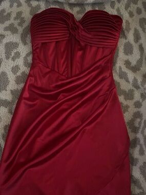 Strapless Red Satin Evening Dress